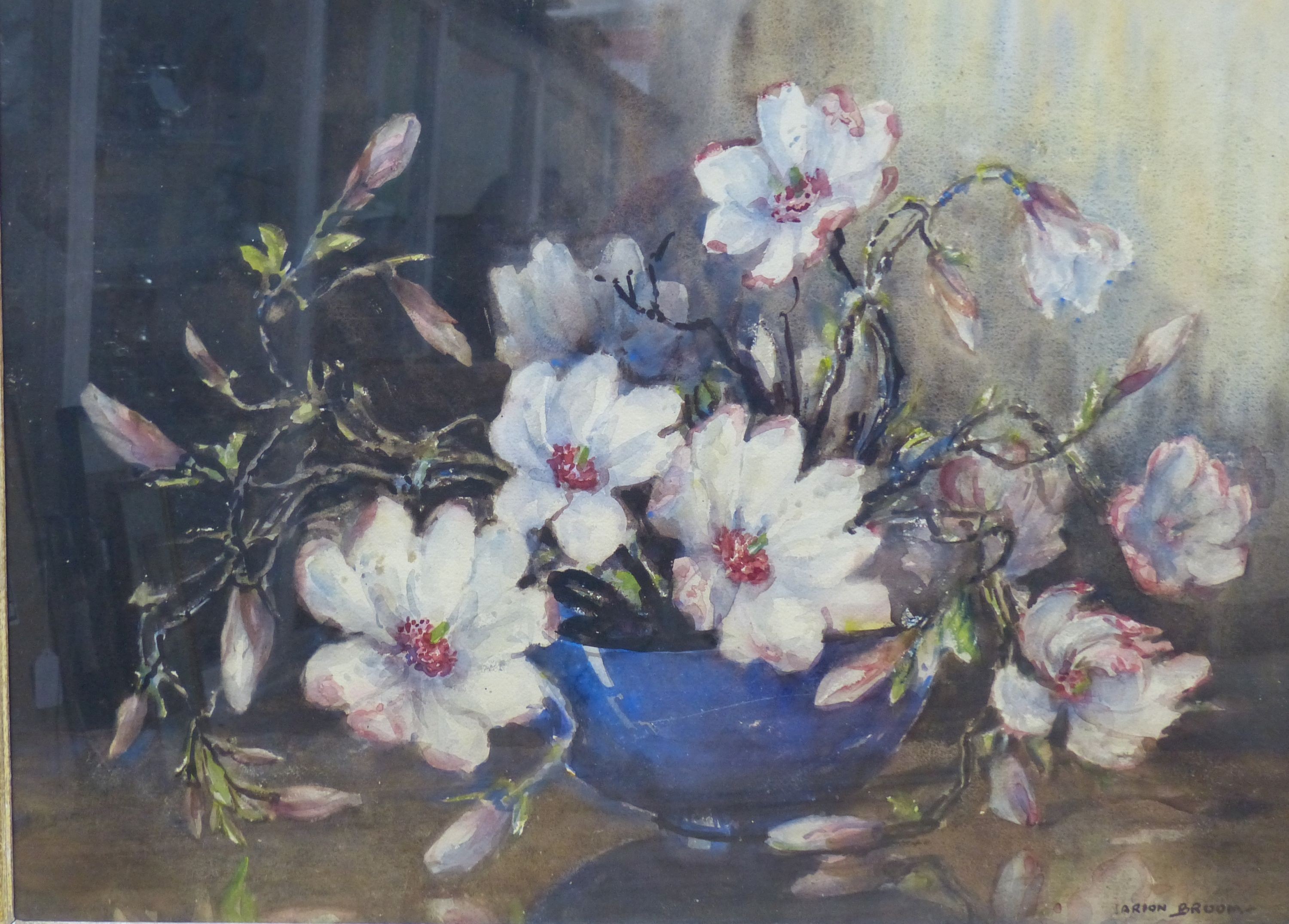 Marion Broom (1878-1962), watercolour, Still life of magnolia blossoms in a bowl, signed, 54 x 75cm